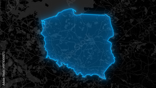 Quadro su tela Stylized Blue Glow Map on Dark Background High Resolution Digital Graphic - Pola