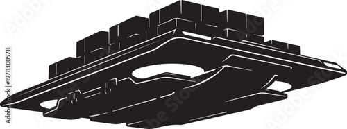 Black UFO, spaceship, flying saucer, futuristic vehicle, sci-fi icon