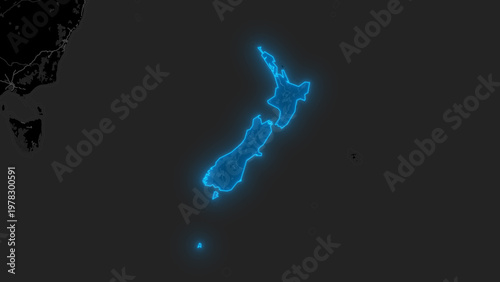 Stylized Blue Glow Map on Dark Background High Resolution Digital Graphic - New Zealand