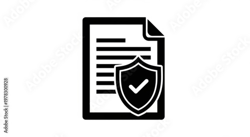 A flat, minimal vector graphic of a secure document icon with a shield and checkmark