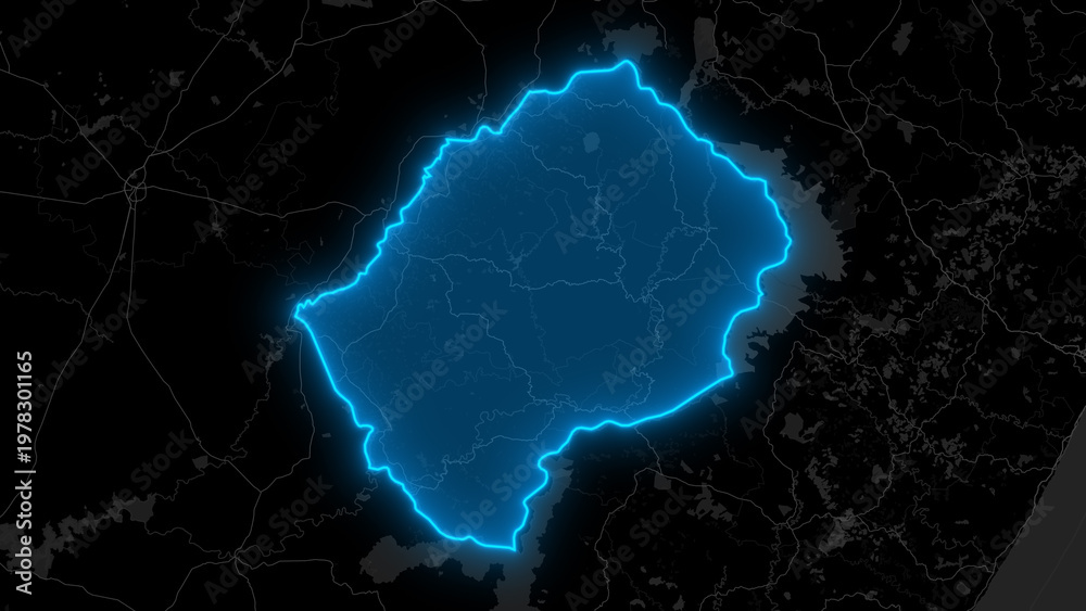 Obraz premium Stylized Blue Glow Map on Dark Background High Resolution Digital Graphic - Lesotho