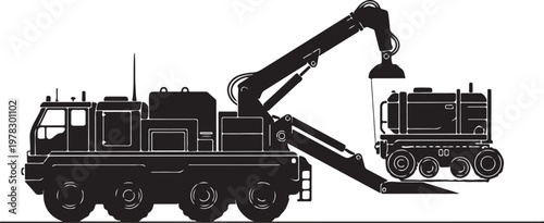 Heavy duty truck, excavator, industrial vehicle, construction equipment, silhouette