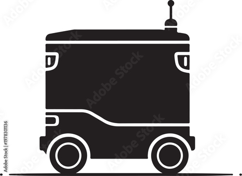 Food delivery truck, food delivery van, black vector illustration, restaurant delivery vehicle, food transport
