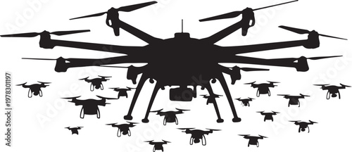 Drone, drones, flying robots, unmanned aerial vehicles, black silhouette icons