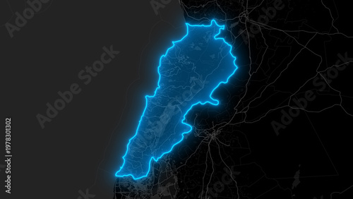 Stylized Blue Glow Map on Dark Background High Resolution Digital Graphic - Lebanon