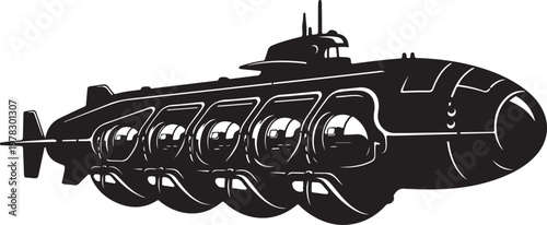 Black submarine vector, military submarine icon, naval vessel illustration, ocean explorer graphic