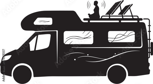 Camper van, recreational vehicle, RV silhouette, travel trailer, motorhome icon