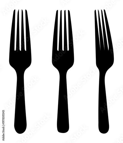 Three black fork silhouettes on a white background