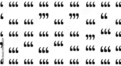 Repetitive pattern of black quotation marks in various orientations on a white background, suitable for literature or blog designs.