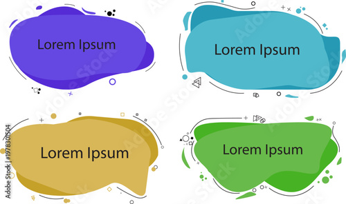 Set of four abstract fluid shapes with text placeholders for design