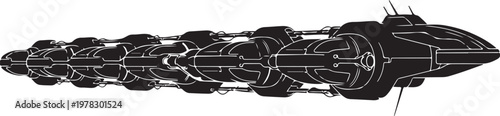Futuristic spaceship, sci-fi vehicle, black illustration, futuristic transportation, space exploration