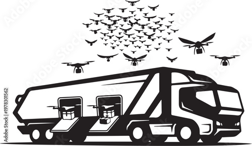 Drone, RV, Futuristic, Transportation, Vector Illustration