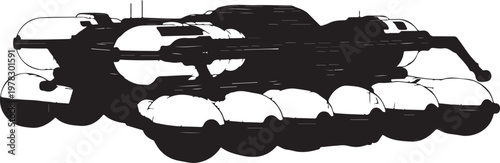 Black silhouette military tank, armored vehicle, combat machine, warfare illustration