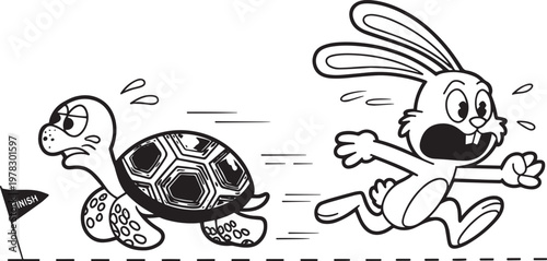 funny turtle and rabbit racing speed competition vector illustration