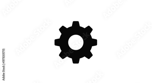 Simple solid black gear or cog icon centered on a white background, useful for settings, mechanics, or engineering concepts.