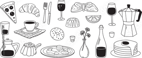 italian cuisine food set flat design vector illustration