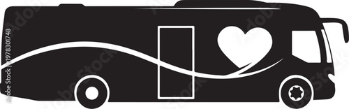 Motorhome, RV, camper van, heart design, black silhouette, vector graphic