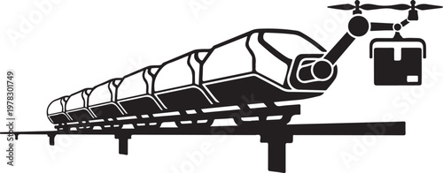 Monorail train, magnetic levitation, futuristic transportation, vector illustration
