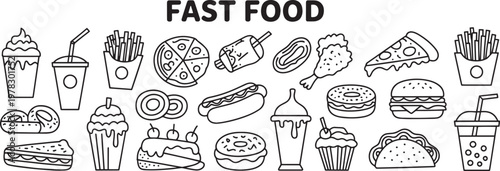 fast food icons set flat design vector illustration on white background