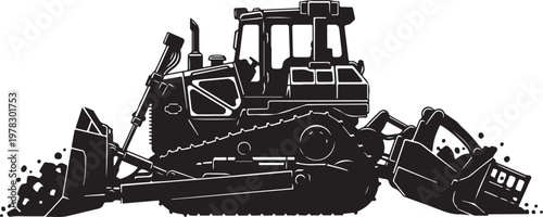 Bulldozer, heavy equipment, construction vehicle, industrial machine, black silhouette