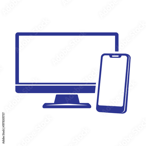Responsive design icon featuring desktop monitor and smartphone screen for multi device compatibility and modern tech sync.
