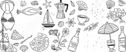 summer vacation travel essentials flat design vector illustration