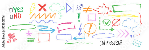 Colorful Hand Drawn Doodle Symbols Set Arrows Checkmarks Icons Scribble Elements Creative Sketch Collection