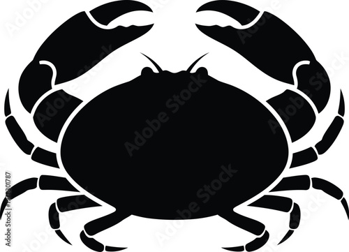 Silhouette crab facing forward with claws raised ocean crustacean vector illustration
