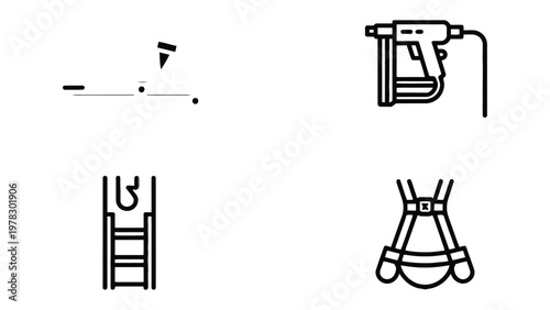 Construction and safety gear set:A minimalist graphic presents an array of construction and safety tools essential for any building project.