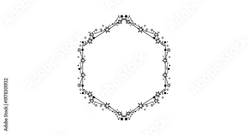 Delicate hexagonal frame made of stars and thin lines, creating a decorative border for invitations or celestial-themed designs.