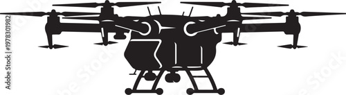 Drone, black silhouette, vector aircraft, flying machine, modern technology