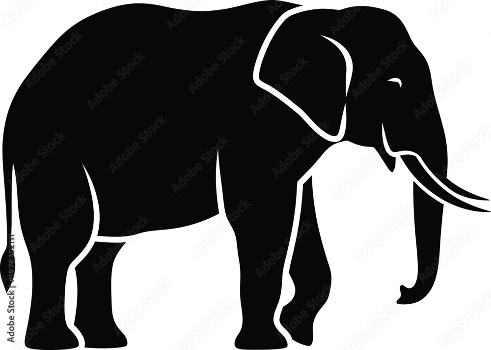 Fototapeta premium Silhouette majestic African elephant walking graceful side view vector illustration