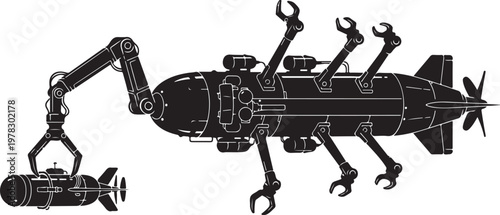Industrial robotic arm, mechanical assembly, futuristic technology, robotic construction
