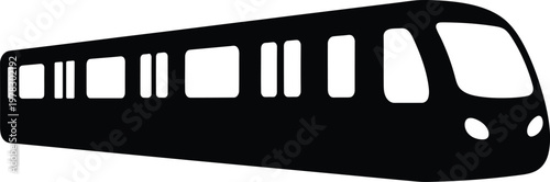 Silhouette modern passenger train traveling fast along tracks vector illustration