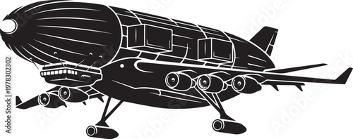 Vintage airship, zeppelin, blimp, aircraft, vector illustration