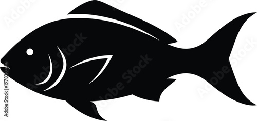 Silhouette of a healthy swimming fish with fins and tail vector illustration