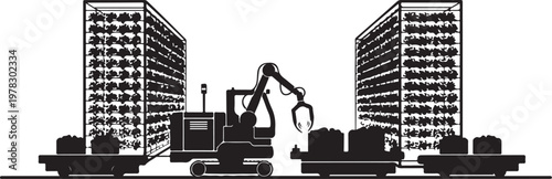 Industrial construction site, cityscape, excavator, skyscrapers, urban development