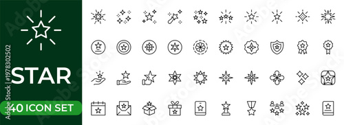 Photos Star and Rating Line Icon Set for Favorites, Reviews, Awards, Premium Quality, A
