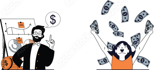 A man with a briefcase full of money is overwhelmed by financial stress