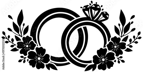 Elegant wedding rings with diamond and floral design elements