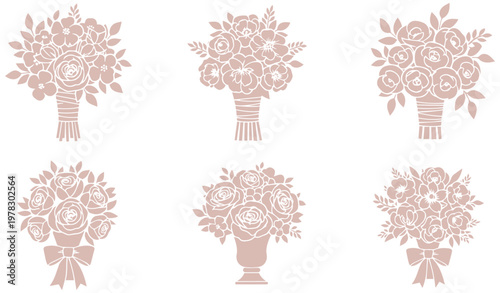 Elegant bouquet flower arrangements in soft pink hues for wedding decoration