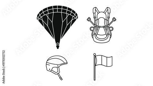 Skydiving Essentials Illustrated: A detailed illustration showcasing the key equipment necessary for the exhilarating sport of skydiving.