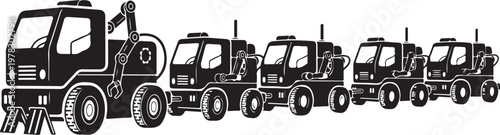 Industrial trucks, heavy duty vehicles, tractor units, transportation fleet, logistics equipment, vector graphics