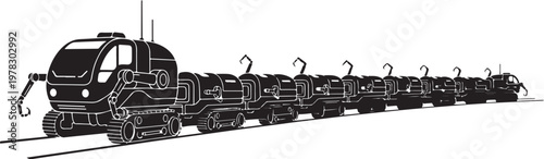 Industrial train, cargo train, transportation vector, locomotive icons, rail transport