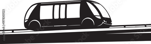 Monorail, futuristic train, transportation icon, vector illustration, black and white
