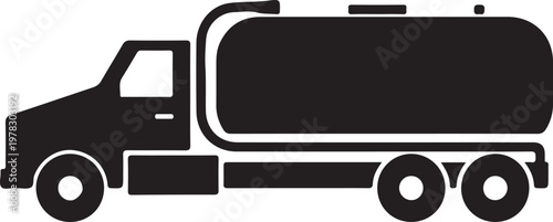 Tanker truck icon, fuel transport vehicle silhouette