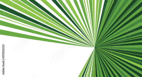 Abstract background with dynamic radial stripes in various shades of green and dark green on a white background for eco-friendly themes.