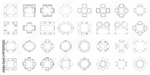 Collection of minimalist table top down views in grayscale