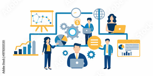 Business professionals collaborating on data analysis and strategic planning