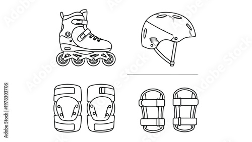 Inline Skating Safety Set: A set of essential inline skating safety gear, ensuring protection and peace of mind for every skating enthusiast. Including helmet, roller skate, elbow pad and knee pads.